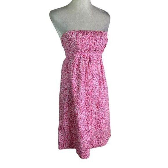 Vintage 90’s Lilly Pulitzer White Label Cotton Strapless Fish Print Dress Pink 2 - Picture 9 of 12